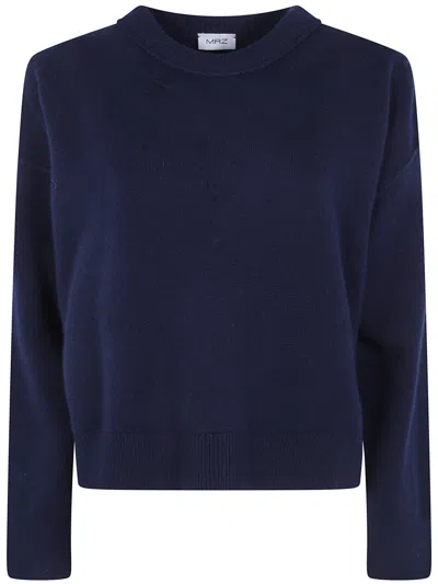 Mrz Cropped Oversized Round Neck Sweater In Blue