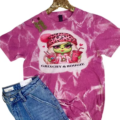 Ms. Bleached Tees N More Women's Grinchy And Bougie Bleached Tee In Pink