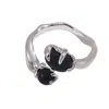 Ms. Donna Women's Black Agate Setting Sterling Silver Open Ring In Black