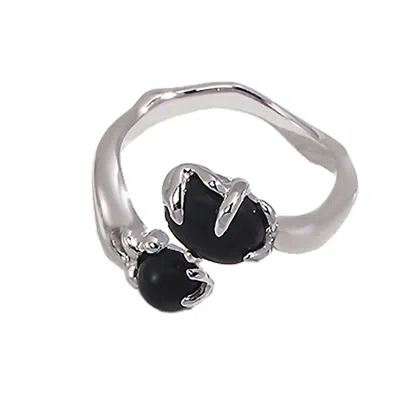 Ms. Donna Women's Black Agate Setting Sterling Silver Open Ring