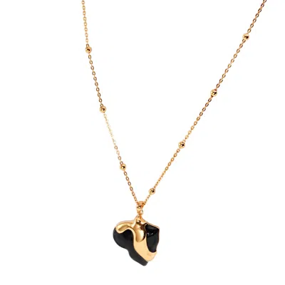 Ms. Donna Women's Black Glaze Heart Pendent Silver Plated Gold Necklace