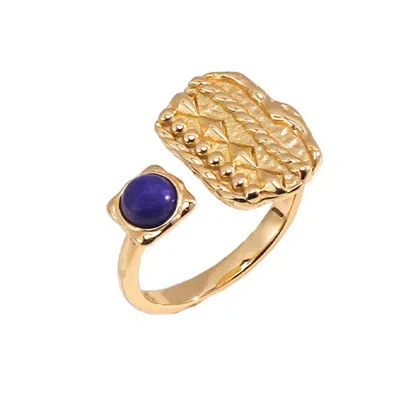 Ms. Donna Women's Blue Antique Style Sterling Silver Plated Gold With Lapis Stone Open Ring