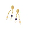 Ms. Donna Women's Blue / Gold Art Inspired Gold With Lapis And Pearls Earrings In Multi