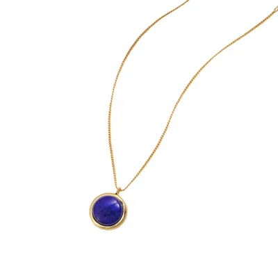 Ms. Donna Women's Blue Round Lapis Pendant Gold-plated Sterling Silver Chain Necklace