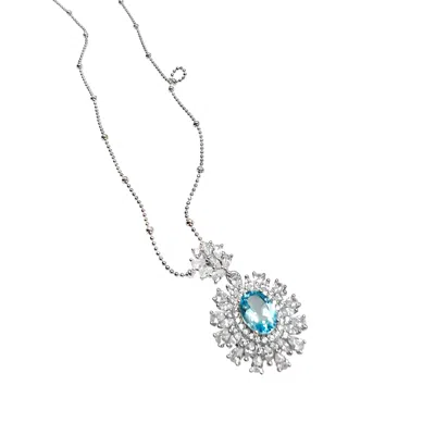 Ms. Donna Women's Blue / Silver Blue Topaz Birthstone Pendant Sterling Silver Necklace In Multi