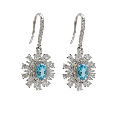 Ms. Donna Women's Blue Topaz Birthstone Sterling Silver Flower Setting Earrings