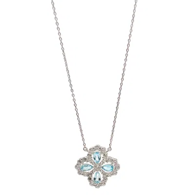 Ms. Donna Women's Blue Topaz Clover Leaf Pendant Sterling Silver Necklace