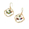 Ms. Donna Women's Bohemian Colorful Gemstone Gold Plated Silver Earrings