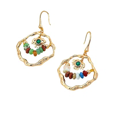 Ms. Donna Women's Bohemian Colorful Gemstone Gold Plated Silver Earrings