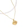Ms. Donna Women's Double Layered Necklace With Gold Wave Shape Pendant And Freshwater Pearls