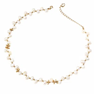 Ms. Donna Women's French Style Irregular Freshwater Pearls With Gold Necklace