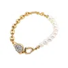 Ms. Donna Women's Freshwater Pearl With Gold Chain With Zircon Stone Bracelet