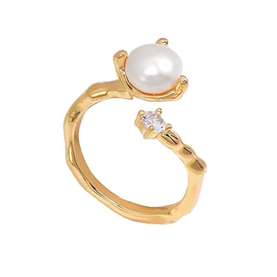 Ms. Donna Women's Freshwater Pearls And Zircon Gold Open Ring