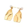 Ms. Donna Women's Geometric Gold With Pearl Stud Earrings