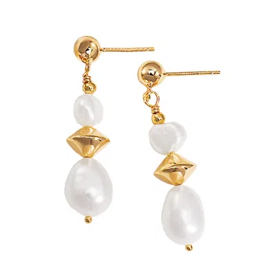 Ms. Donna Women's Gold Asymmetric Freshwater Pearls Sterling Silver Dangle Stud Earring