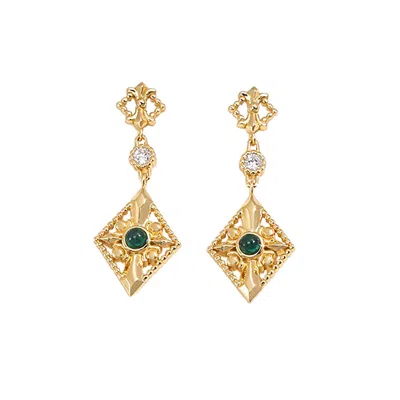 Ms. Donna Women's Gold / Green Antique Style Green Zircon Stone Gold Earrings In Multi