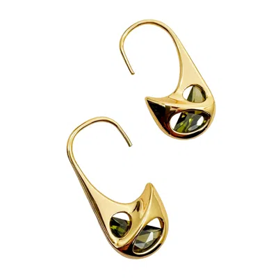 Ms. Donna Women's Gold Plated Sterling Silver With Faceted Zircon Earrings
