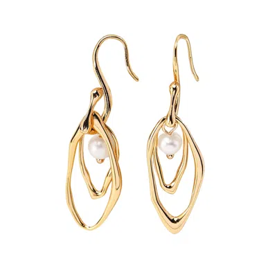 Ms. Donna Women's Gold Plated Sterling Silver With Pearls Layered Earrings