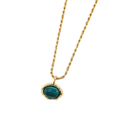 Ms. Donna Women's Green Minimalist Malachite Stone Pendant Silver Necklace