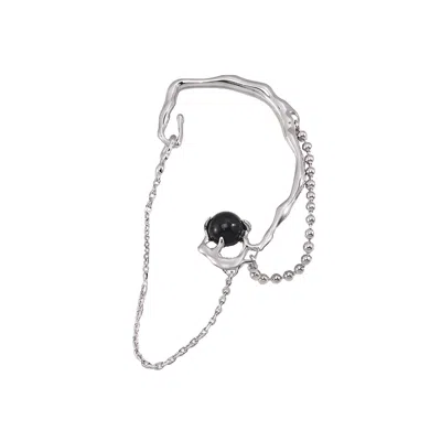 Ms. Donna Women's Grey / Silver Sterling Silver With Tassel And Back Agate Stone Earring Cuff