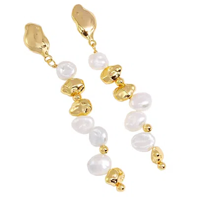 Ms. Donna Women's Irregular Freshwater Pearls With Silver Plated Gold Earrings