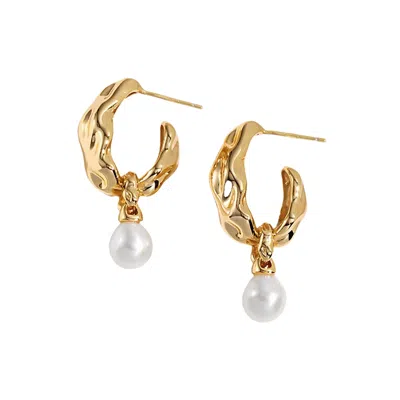 Ms. Donna Women's Irregular Gold Hook With Freshwater Pearls Dangle Earrings