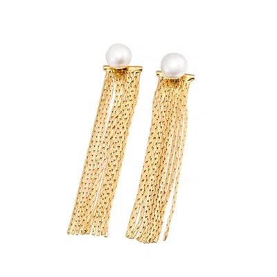 Ms. Donna Women's Long Tassel Gold Plated Sterling Silver With Pearl Earrings