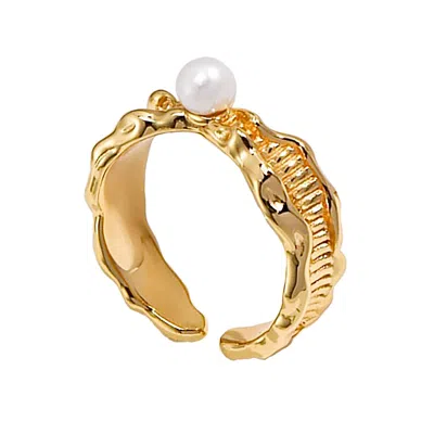 Ms. Donna Women's Pearl Setting Gold Plated Sterling Silver Open Ring