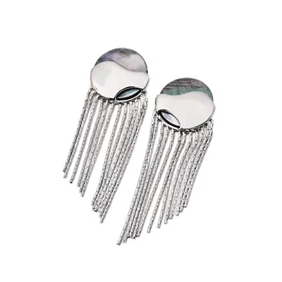 Ms. Donna Women's Silver Black Shell With Gold Tassel Earrings