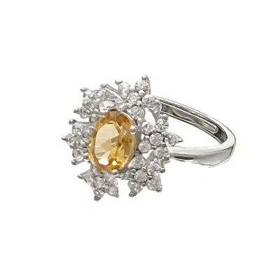 Ms. Donna Women's Silver / Orange Citrine Birthstone Flower Setting Sterling Silver Ring In Multi