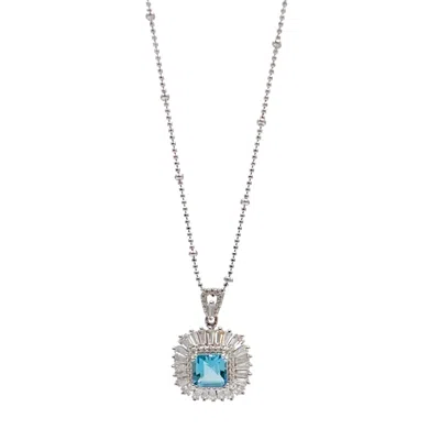Ms. Donna Women's Square Blue Topaz Birthstone Sterling Silver Necklace