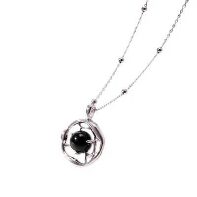 Ms. Donna Women's Sterling Silver Black Obsidian Pendant With Chain Necklace