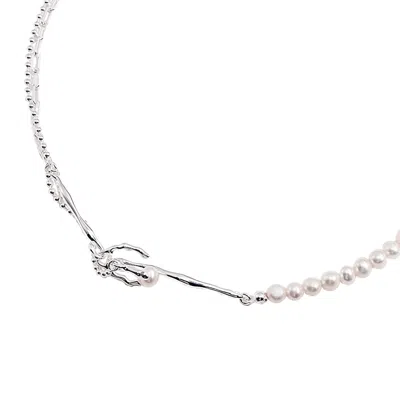 Ms. Donna Women's Sterling Silver Branches With White Pearls Statement Necklace