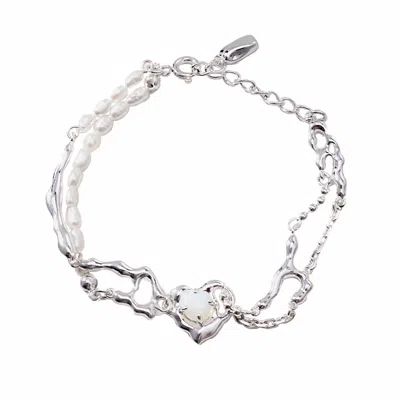 Ms. Donna Women's Sterling Silver With Pearls And Opal Stone Bracelet