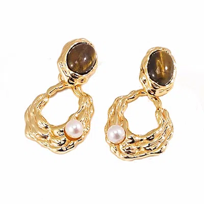 Ms. Donna Women's Tigereye Stone Sterling Silver Plated Gold Earring