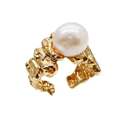 Ms. Donna Women's Timeless Gold Plated Sterling Silver With Pearls Open Ring