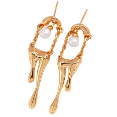 Ms. Donna Women's Waterflow Gold Plated Silver With Pearl Statement Earrings