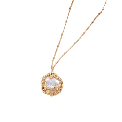 Ms. Donna Women's White Coin Shaped Freshwater Pearl Pendant With Gold Chain Necklace