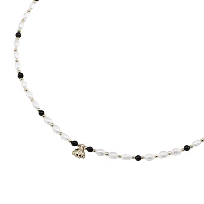 Ms. Donna Women's White Freshwater Pearls And Black Agate Necklace
