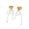 Ms. Donna Women's White Freshwater Pearls Tassel Gold Heart Earring In White