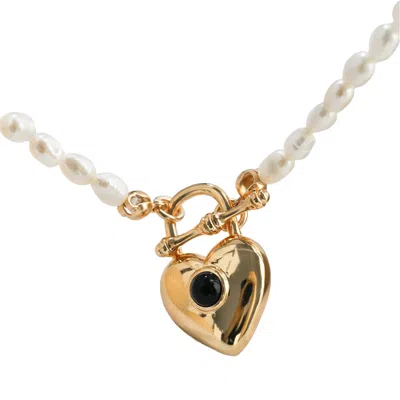 Ms. Donna Women's White Heart Shaped Lock Pendant Freshwater Pearls Necklace