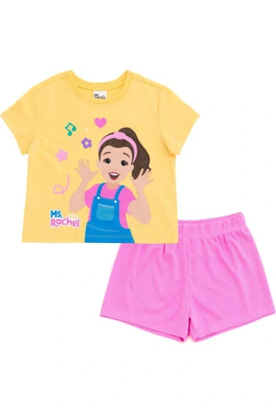 Ms. Rachel Kids'  2-piece T-shirt And Shorts Set In Ms Rachel Yellow Pink