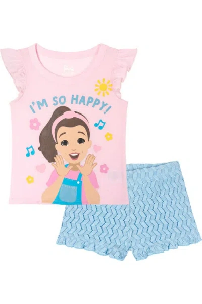 Ms. Rachel Kids'  2-piece T-shirt And Shorts Set In Pink Blue Crochet