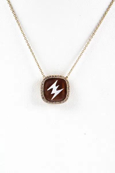 Msb Cameo Msb Womens 9kt Yellow Gold Diamond Lightening Bolt Cameo Pendant Necklace