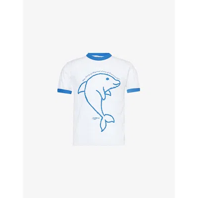 Msftsrep Mens Dolphin-print Crewneck T-shirt White