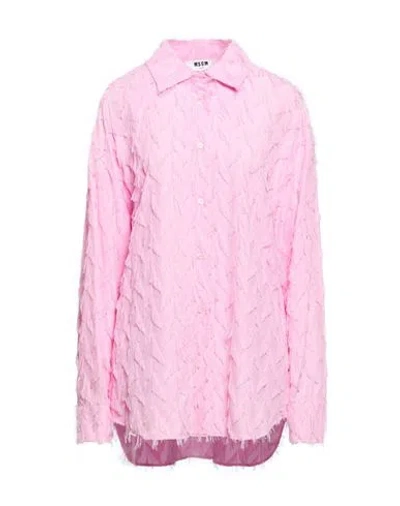 Msgm Woman Shirt Pink Size 10 Acetate, Viscose