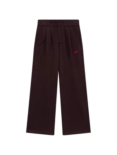 Msgm Pleated Logo-embroidered Straight Trousers In Brown