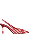 Msgm 90mm Striped Pumps In Red