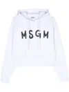 Msgm Cropped White Sweatshirt With Contrasting Logo