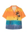 Msgm Orange Shirt For Boy With Palm Tree Print In Multicolor